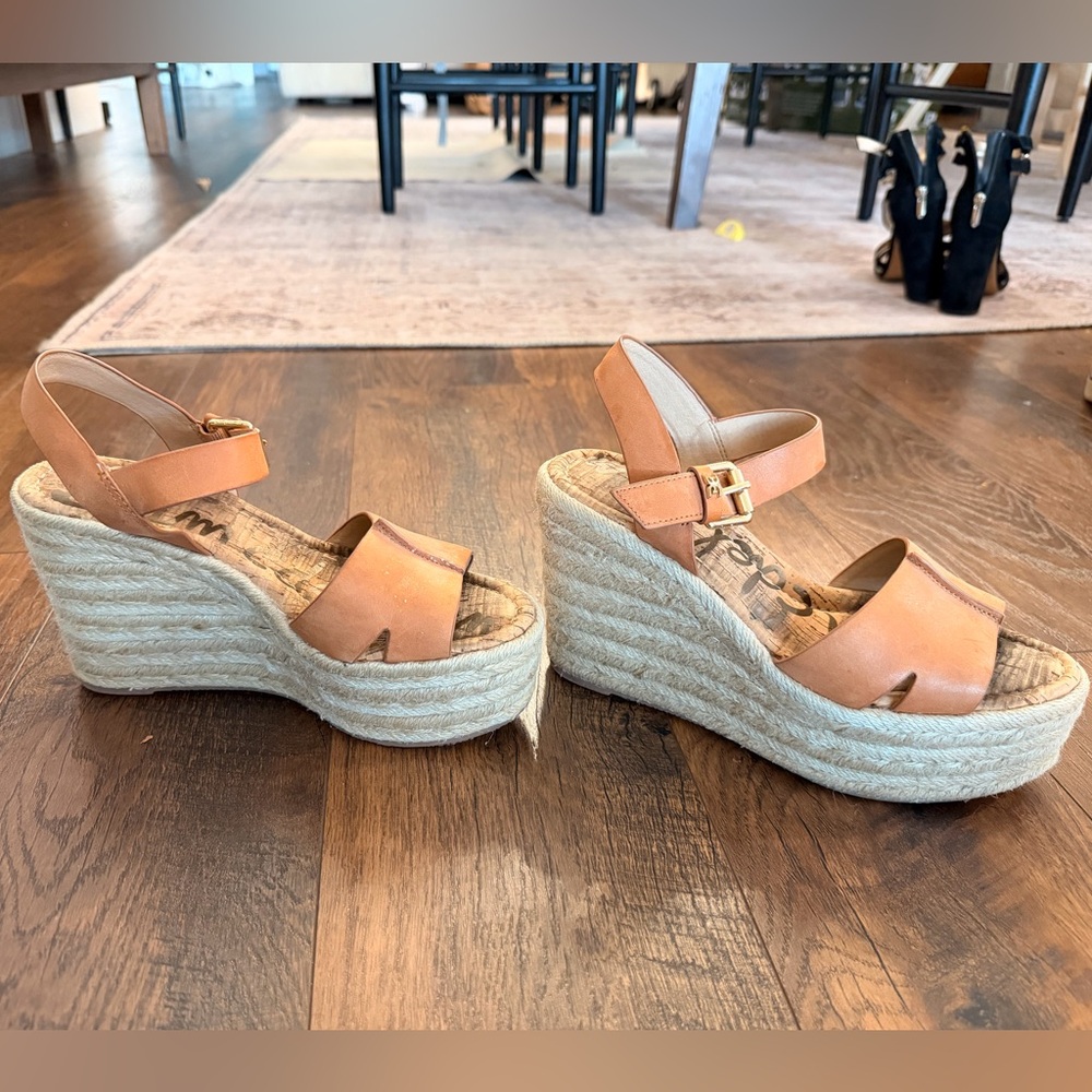 Sam Edelman Tan Leather Women's Wedges Sandals - Picture 8 of 14